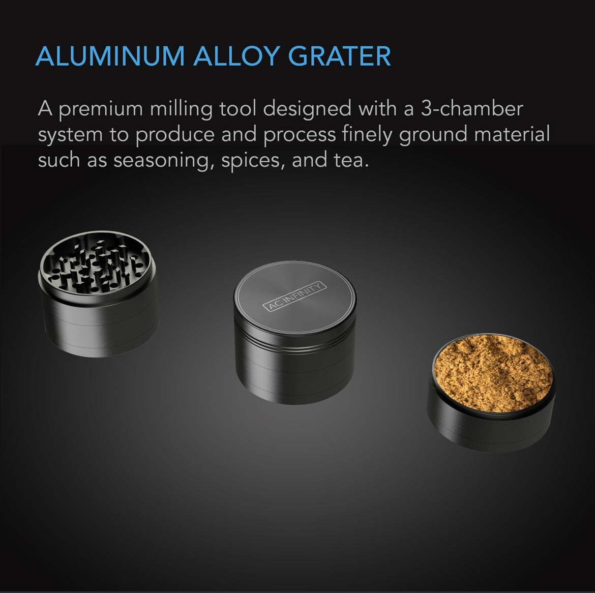 3 Chamber Herb Grinder, Black