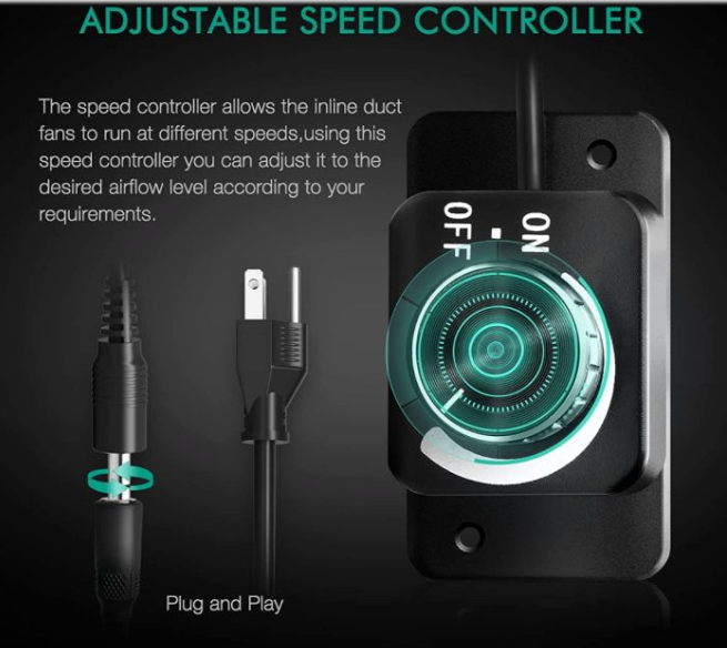 4 INCH INLINE DUCT FAN AND CARBON FILTER COMBO WITH SPEED CONTROLLER