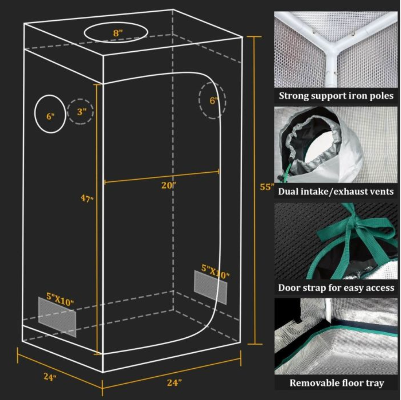 TS 600 LED GROW LIGHT + 2'X2' (60X60CM) COMPLETE INDOOR GROW TENT KITS