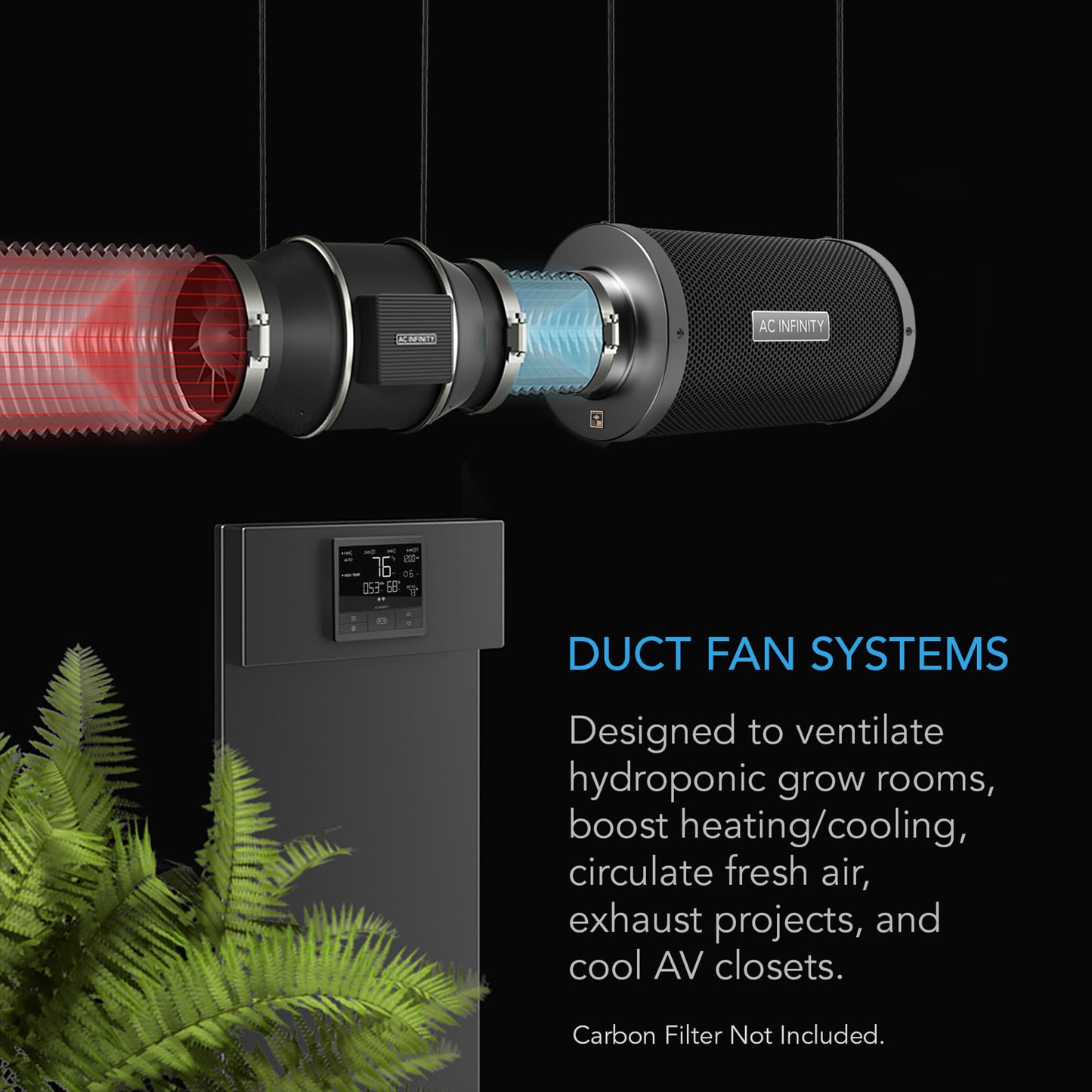 CLOUDLINE PRO T4, QUIET INLINE DUCT FAN SYSTEM WITH TEMPERATURE HUMIDITY VPD CONTROLLER, 4-INCH