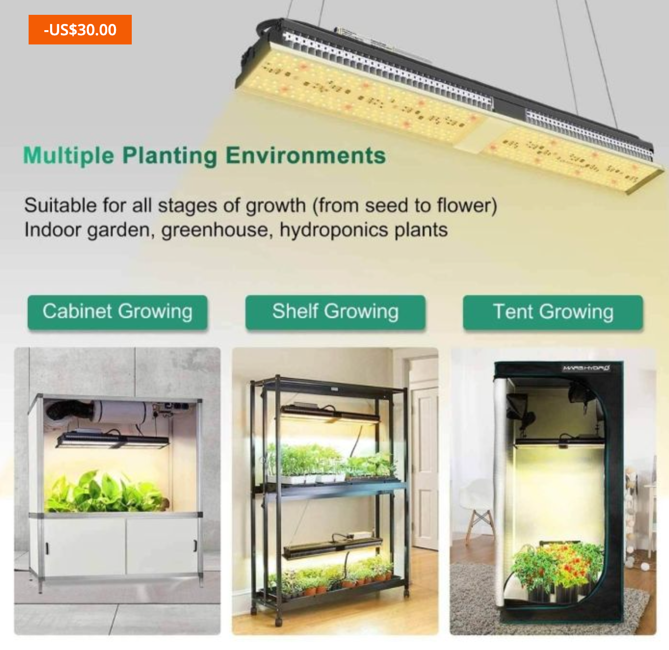 SP 150 140W COMPACT FULL SPECTRUM LED GROW LIGHT WITH SUPERIOR HEAT DISSIPATION