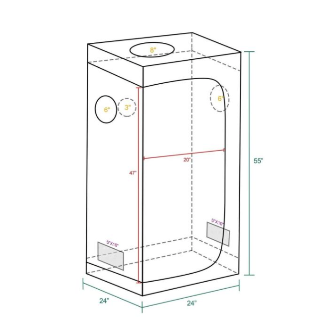 2X2 GROW TENT - 24''X24''X55''(60X60X140CM)