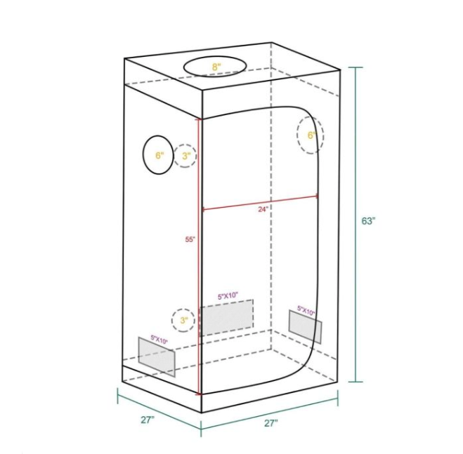 2.3X2.3 GROW TENT - 27''X27''X63''(70X70X160CM)