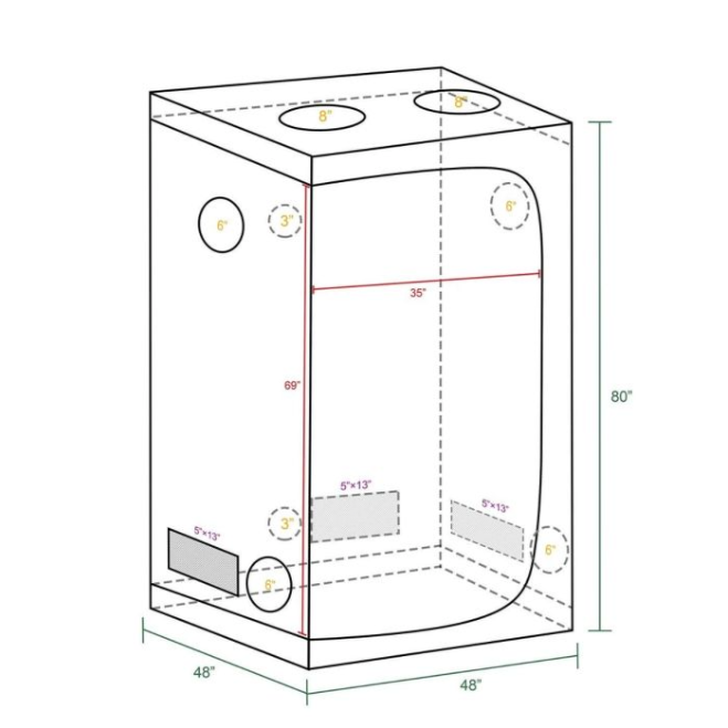 4X4 GROW TENT - 48"X48"X80"(120X120X200CM)