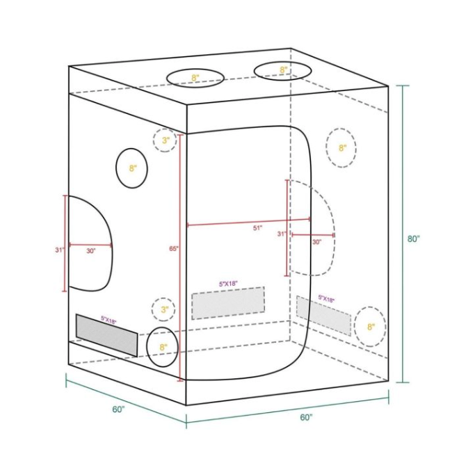 5X5 GROW TENT - 60''X60''X80''(150X150X200CM)