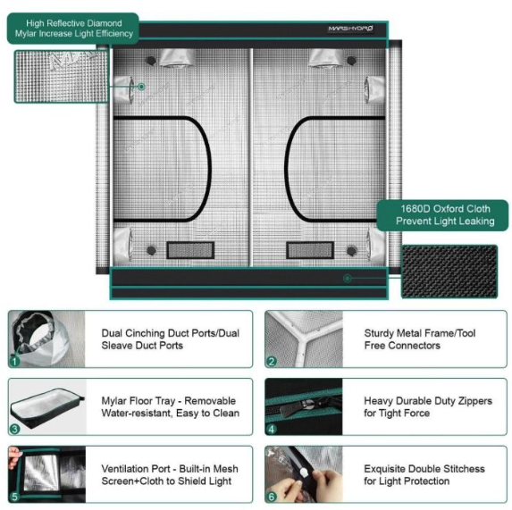 5X10 GROW TENT - 60''X120''X80''(300X150X200CM)