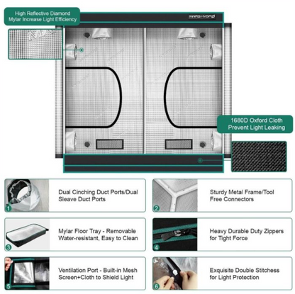 5X10 GROW TENT - 60''X120''X80''(300X150X200CM)