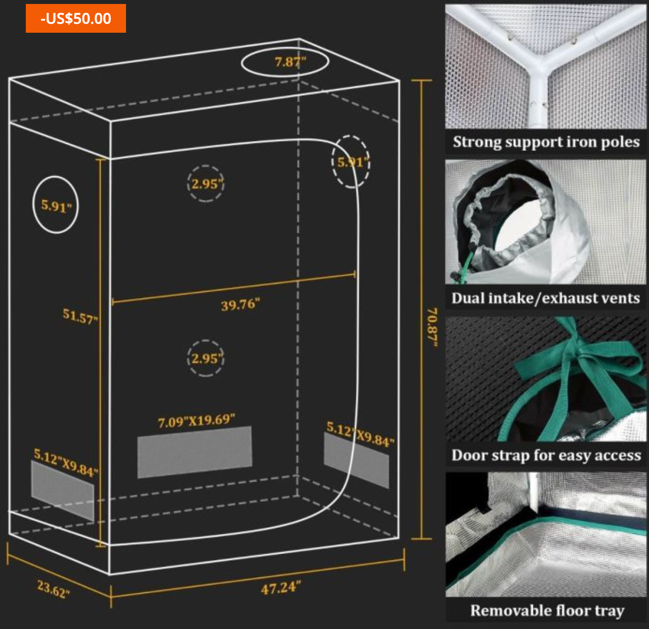 TSL 2000 LED GROW LIGHT + 2'X4'(60X120CM) INDOOR COMPLETE GROW TENT KITS