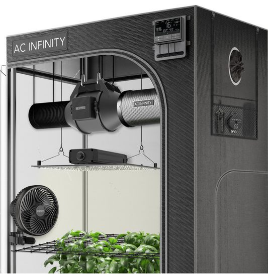 ADVANCE GROW TENT SYSTEM 3X3, 3-PLANT KIT (AC INFINITY), WIFI-INTEGRATED CONTROLS TO AUTOMATE VENTILATION, CIRCULATION, FULL SPECTRUM LED GROW LIGHT